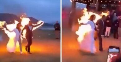 vestido de novia en llamas